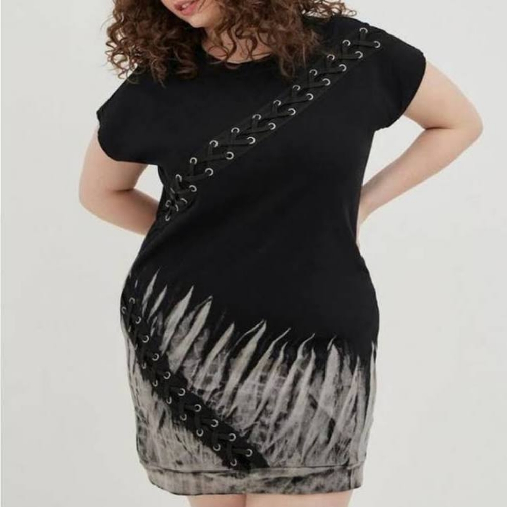 Torrid LoveSick Black Strappy Tie Dye T-Shirt Dress 4X